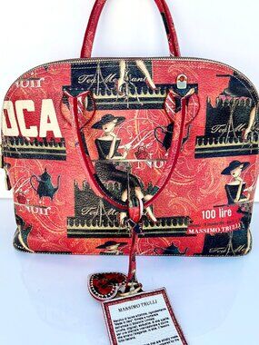 Rare MASSIMO TRULLI Limited Edition Pop Art Leather Dome Satchel Bag Made Italy